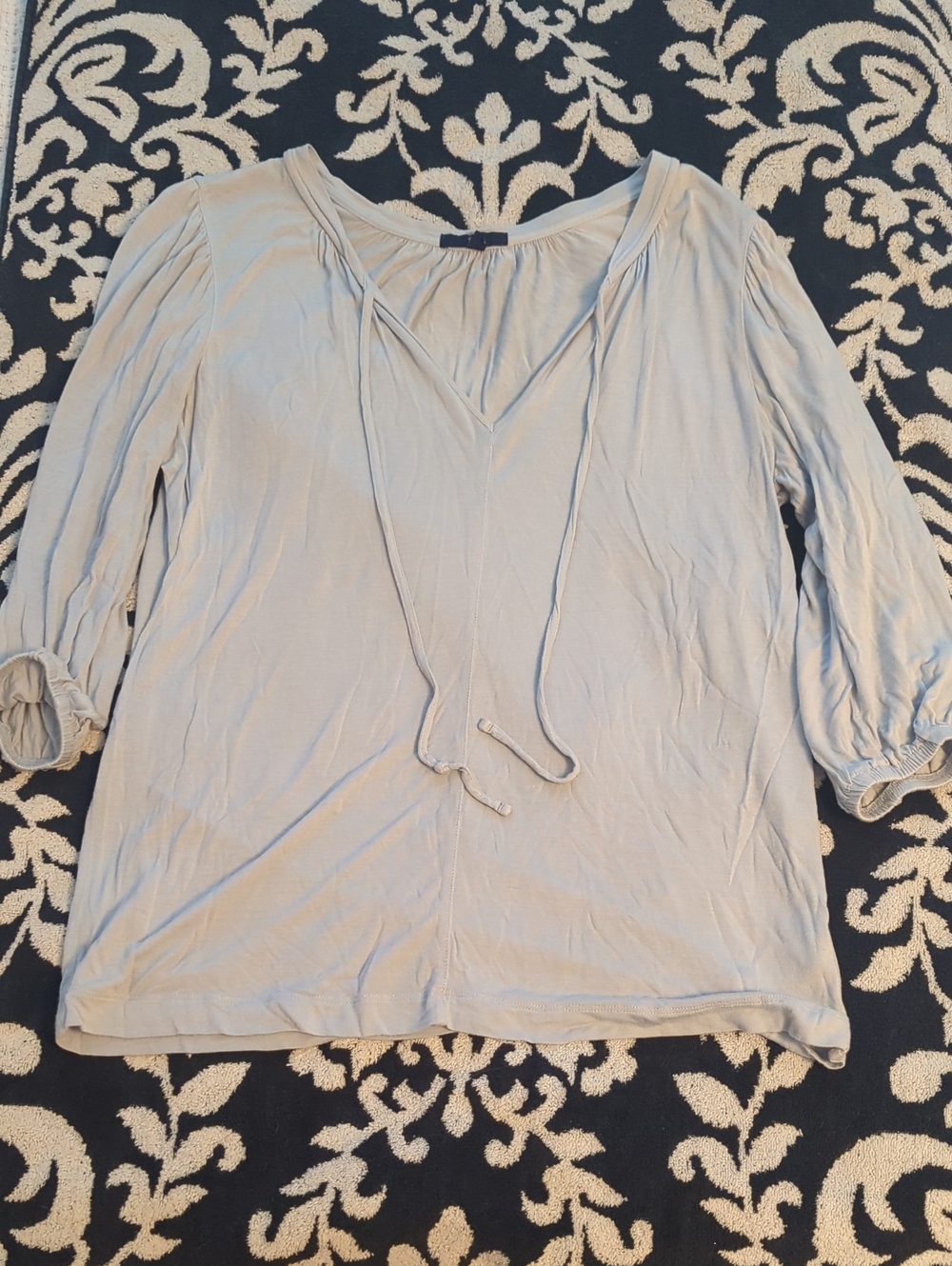 Vintage GAP Light Blue Peasant Top V Neck Tie-Front Blouse With Cuffed Sleeves S